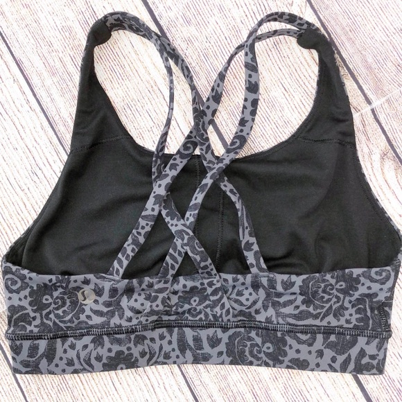 LuluLemon Black and Grey Energy Floral Strappy Sport Bra Size 4 - Picture 5 of 9